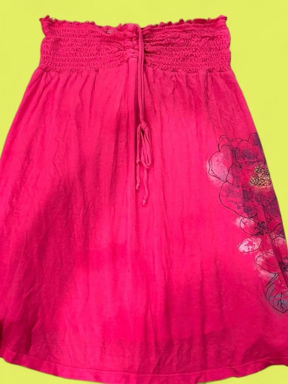 Hot Pink Smocked Waist Floral Cotton Blend Shirt